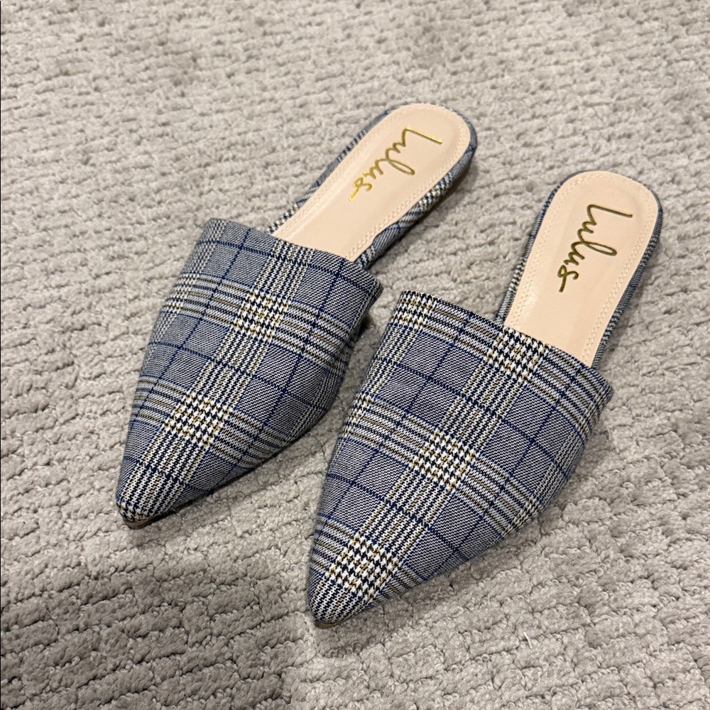 Lulu's Blue Plaid Women's Mules - 7 1/2